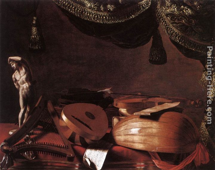 Still-Life with Musical Instruments and a Small Classical Statue painting - Evaristo Baschenis Still-Life with Musical Instruments and a Small Classical Statue art painting